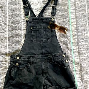 Black denim overalls